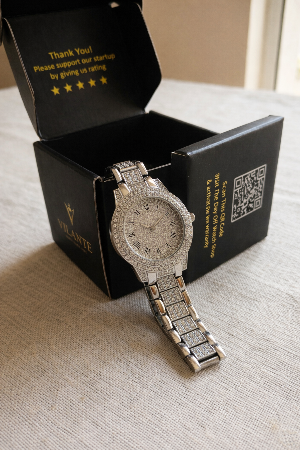 Vilante Women Luxury Designer Watch | Diamond Studded Dial | Silver Stainless Steel Bracelet Watch
