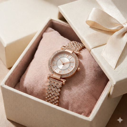 Vilante Women’s Luxury Rose Gold Crystal Studded Watch | Elegant Stainless Steel Bracelet | Premium Designer Wrist Watch for Women & Girls