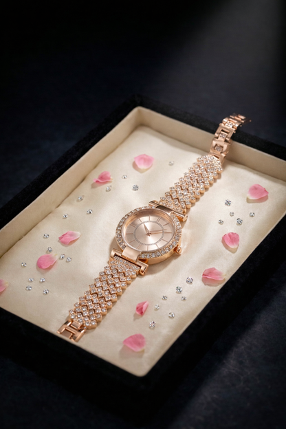 Vilante Women’s Luxury Rose Gold Crystal Studded Watch | Elegant Stainless Steel Bracelet | Premium Designer Wrist Watch for Women & Girls