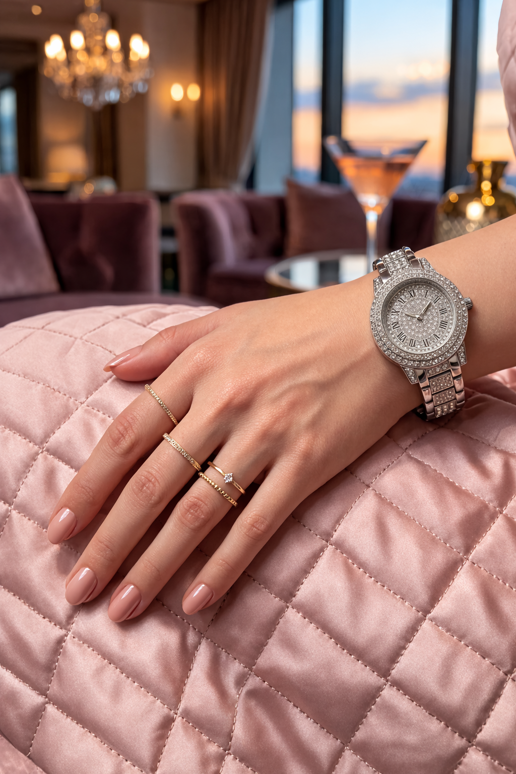 Vilante Women Luxury Designer Watch | Diamond Studded Dial | Silver Stainless Steel Bracelet Watch