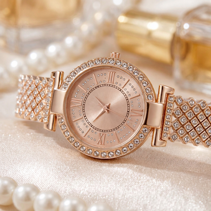 Vilante Women’s Luxury Rose Gold Crystal Studded Watch | Elegant Stainless Steel Bracelet | Premium Designer Wrist Watch for Women & Girls