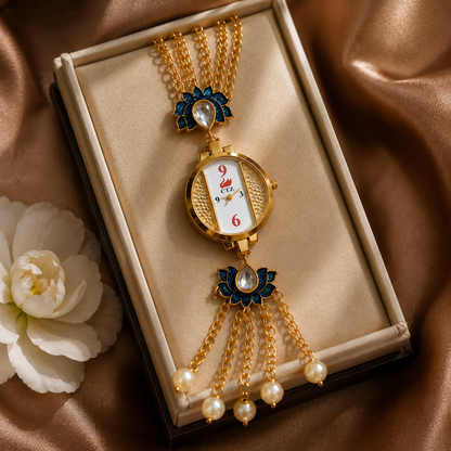 Vilante Lotus Pearl Pendant Watch for Women | Gold-Tone Designer Necklace Watch | Elegant Ethnic Jewelry Timepiece