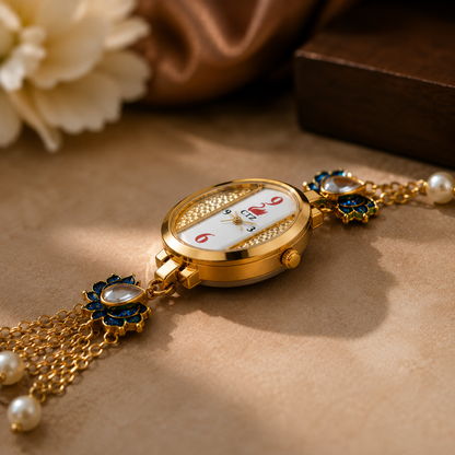 Vilante Lotus Pearl Pendant Watch for Women | Gold-Tone Designer Necklace Watch | Elegant Ethnic Jewelry Timepiece